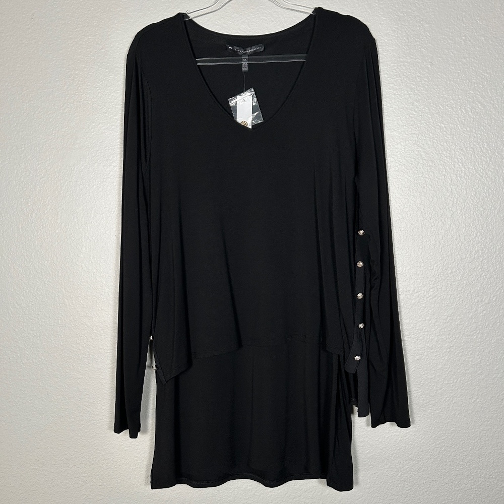 White House Black Market size XL tunic top double layer black long sleeve v-neck